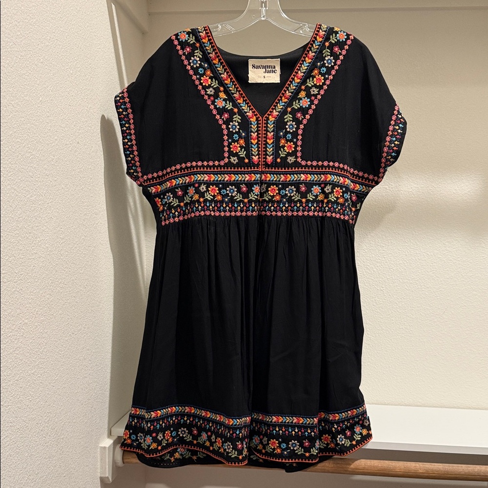 Savanna Jane Black Embroidered Boho Dress